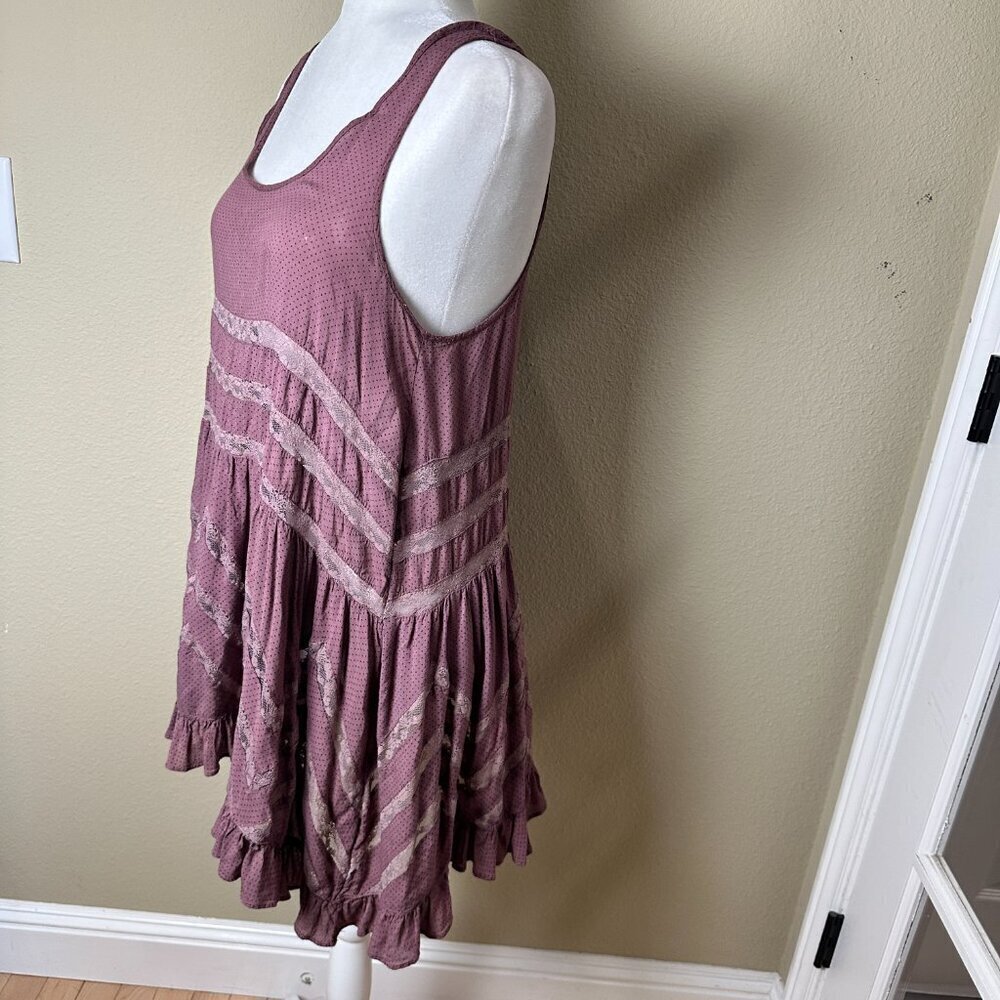 FREE PEOPLE Voile Lace Trapeze Sip Dress Mauve Polka Dot Size Small - Picture 6 of 15